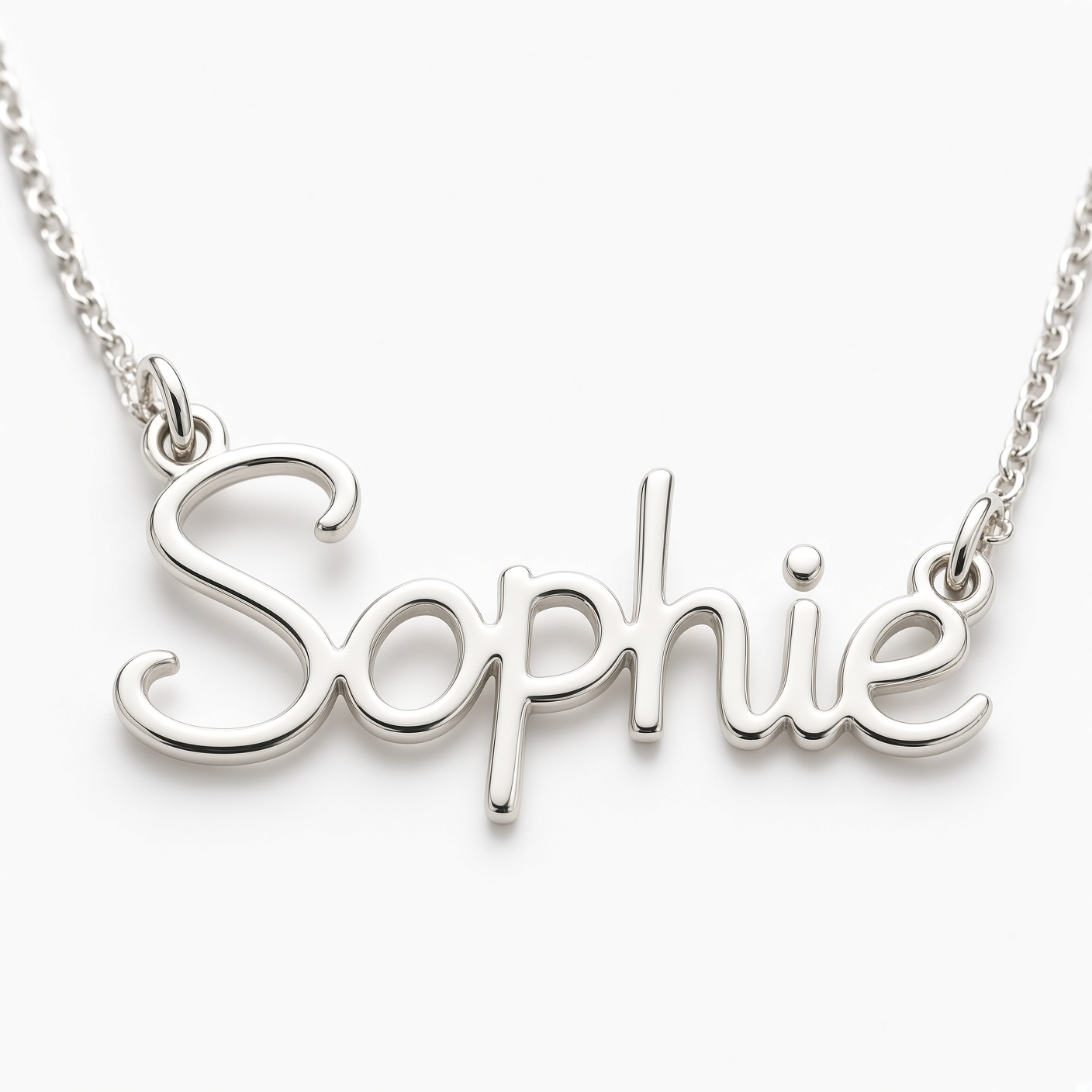 Close view of Sophie’s handwriting formed as a solid-silver name necklace