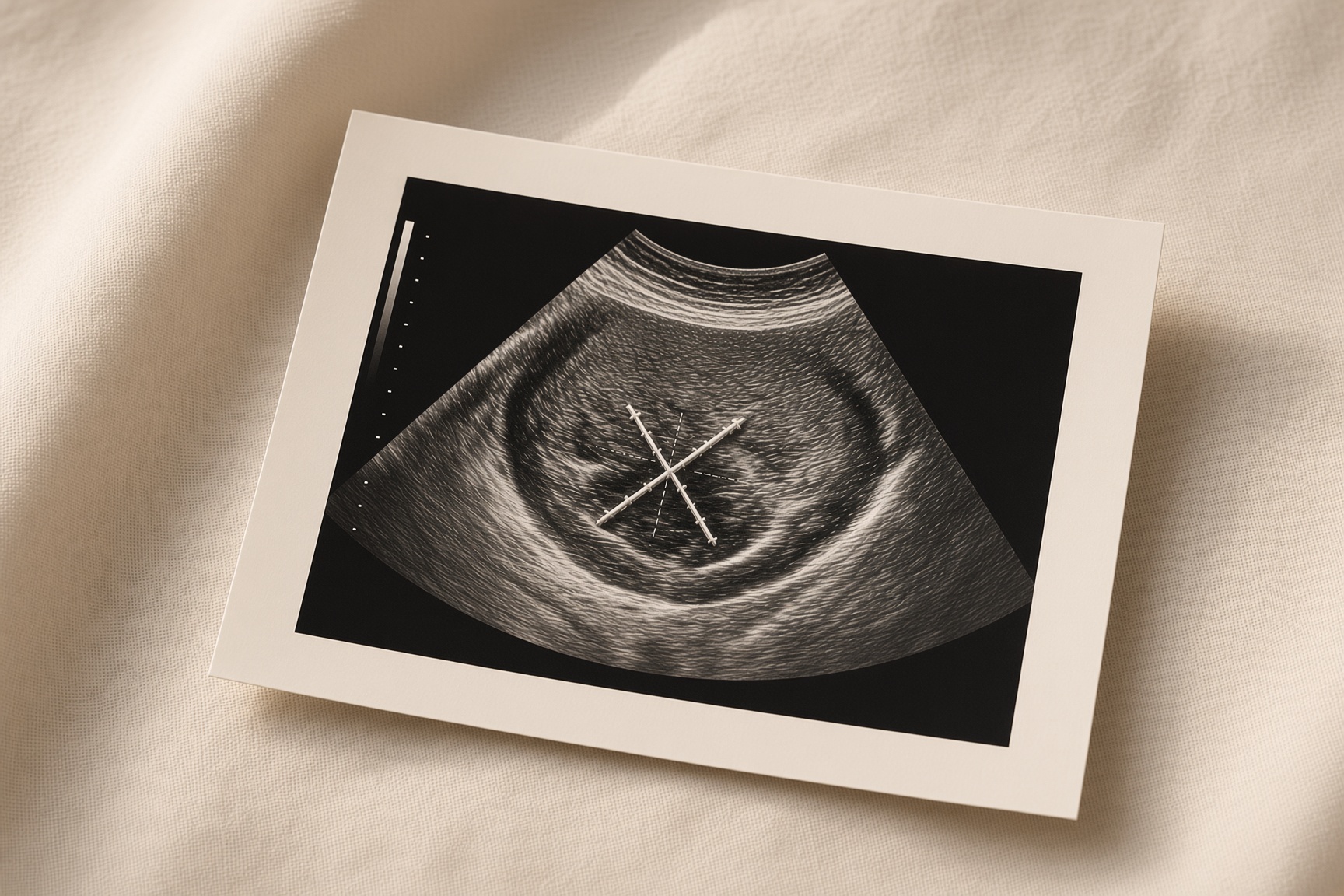 An ultrasound print on cream linen